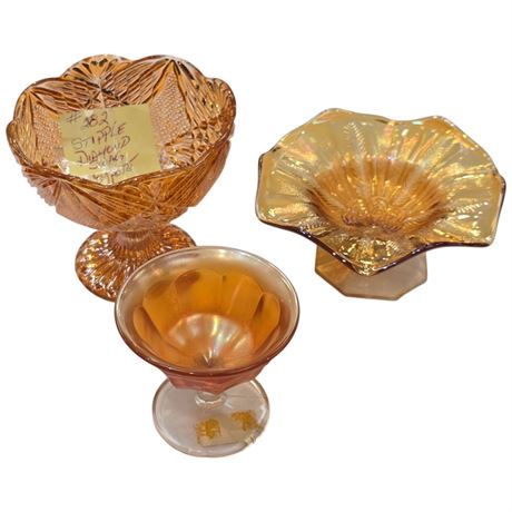 3 Assorted Vintage Carnival Glass Pieces