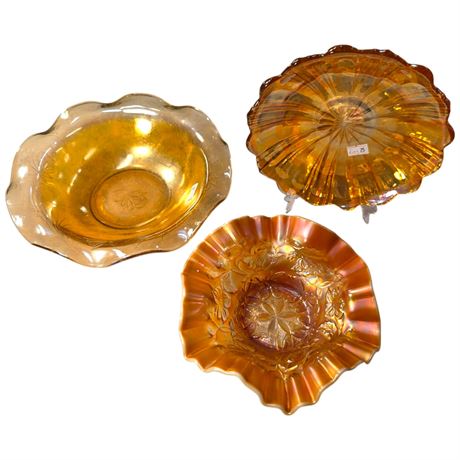 3 Pieces Of Carnival Glass
