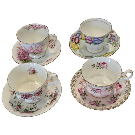 4 Assorted Cups & Saucers, Royal Albert Etc.