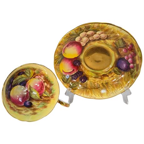 Vintage Signed Aynsley "Fruit Orchard" Tea Cup & Saucer