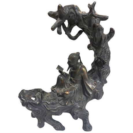 Large Bronze Of Silver Raft Shaped Cup By Yuan Zhu Bishan Yinqi