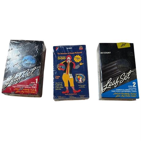 2 Sealed Leaf Baseball Booster Boxes & Sealed McDonalds Race Team Trading Cards