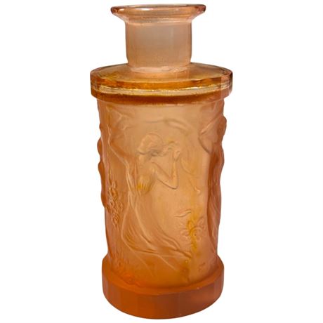 Vintage Signed Lalique Embossed Pink Glass Perfume Bottle