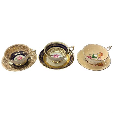 3 Double Stamped Paragon Cups & Saucers