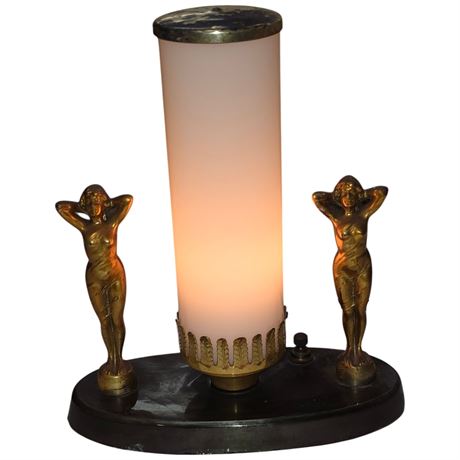 Art Deco Painted Bronze Figural Table Lamp, Working