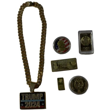 Faux Gold Trump Necklace, Coins, Etc.