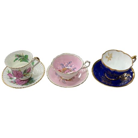 3 Paragon Cups & Saucers, One Double Mark