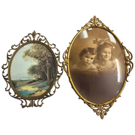 Pair Of Vintage Brass Convex Frames