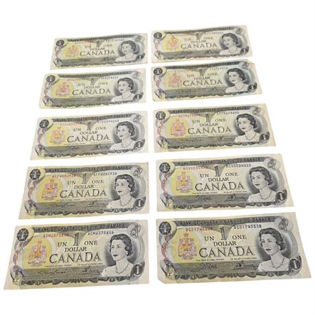 10 Vintage Canadian Dollar Bills