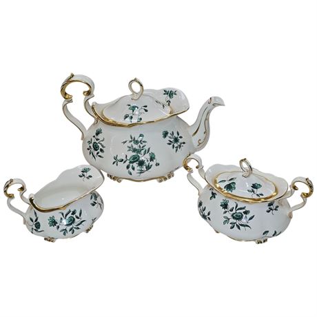 3 Pieces Of Royal Albert "Green Sleeves Green", Creamer, Tea Pot & Sugar Bowl