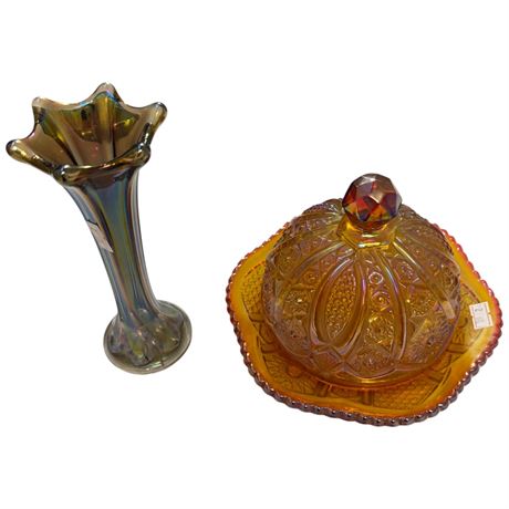 2 Vintage Pieces Of Carnival Glass