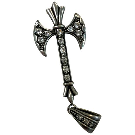 925 Sterling Silver Gem Studded Axe Pendant