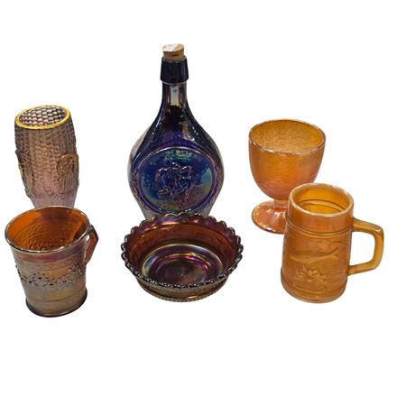 6 Assorted Vintage Carnival Glass Pieces