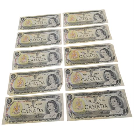 10 Vintage Canadian Dollar Bills