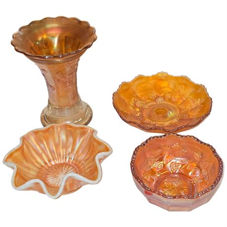 4 Pieces Of Early Carnival Glass