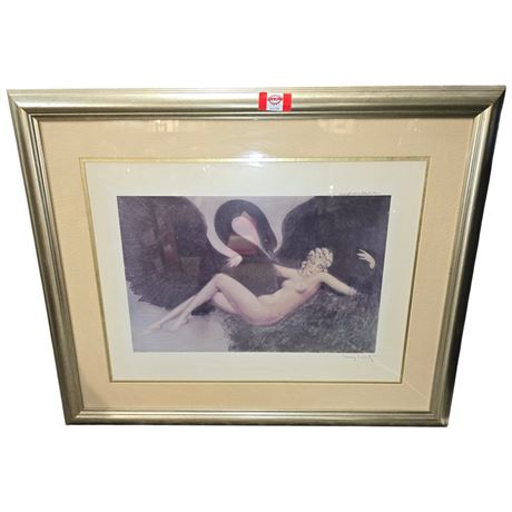 Vintage Framed Print "Leda & The Swan" Signed Louis Icart