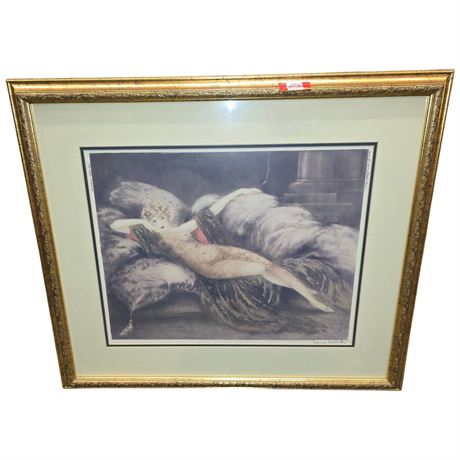 Vintage Framed Print "Golden Veil Meditation" Signed Louis Icart