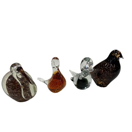 4 Art Glass Bird Figurines, 1 Wedgwood