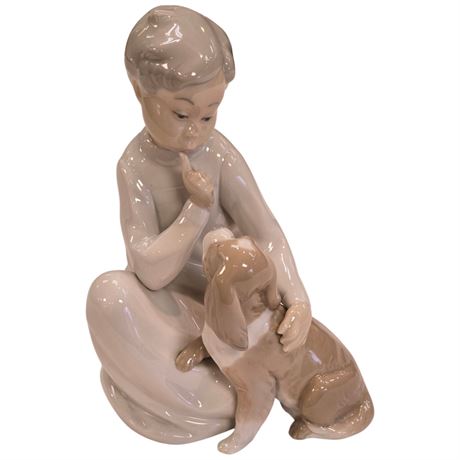 Vintage Porcelain Lladro Boy & Dog Figurines