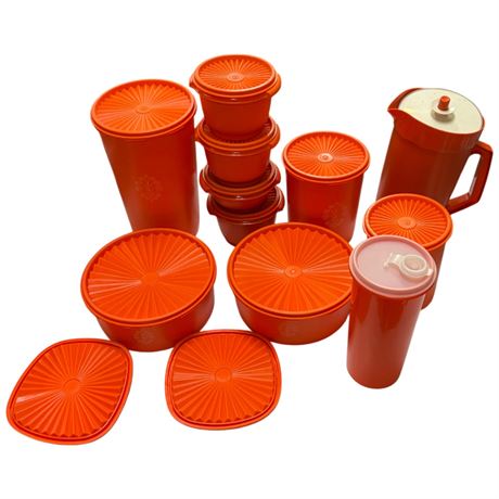 Set Of Vintage Assorted "Harvest Orange" Tupperware