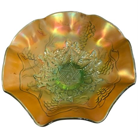 Early Green Carnival Glass "Star Of David" Bowl
