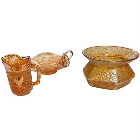 3 Vintage Carnival Glass Pieces