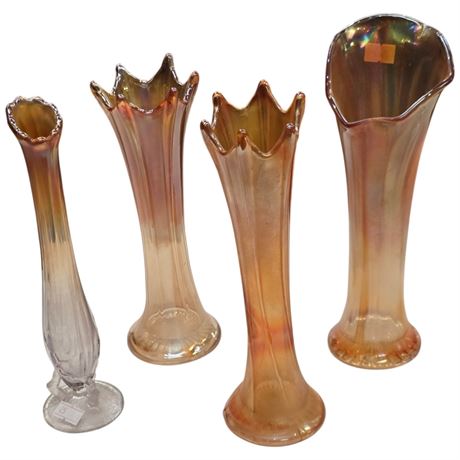4 Early Carnival Glass Vases