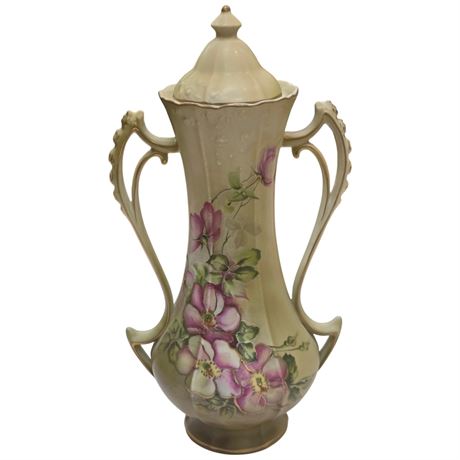 Vintage Nippon Hand Painted Double Handled Lidded Vase