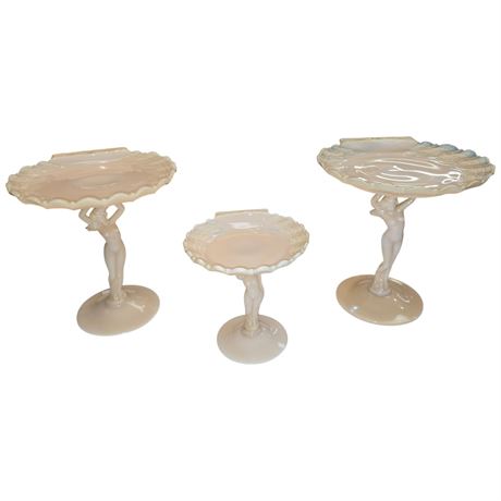 3 Vintage Cambridge Crown Tuscan Nude Lady Clam Shell Compotes