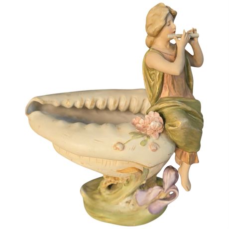 Early Art Nouveau Royal Dux Porcelain Lady On Seashell Figurine