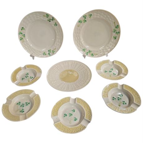 8 Vintage Pieces Of Belleek, Green Mark