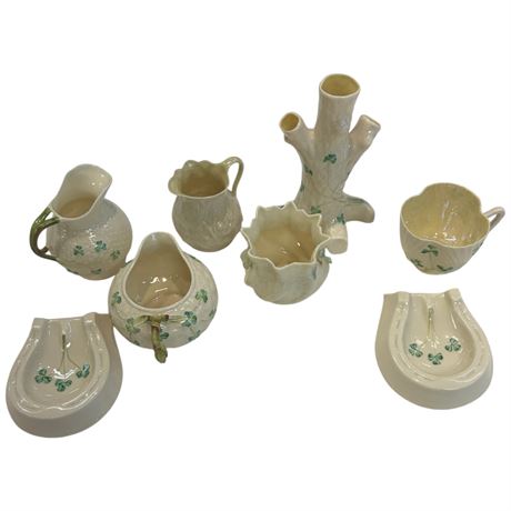 8 Assorted Pieces Of Vintage Belleek, 3Rd Green Mark