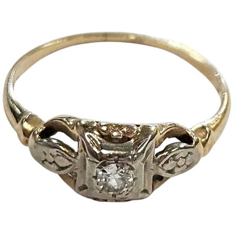 Antique 14K Engagement Ring 1/8 Carat Diamond, Size 5