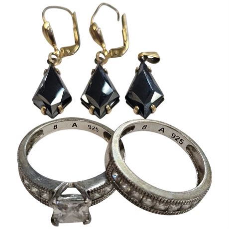 Pair Of 925 Engagement Rings & Gold Filled Earrings And Pendant