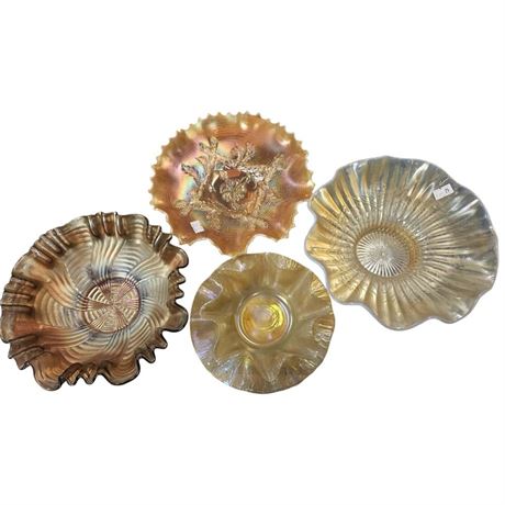 4 Vintage Carnival Glass Pieces