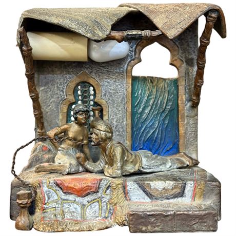 Antique Cold Painted Austrian Bronze Arab Figural Statue Lamp