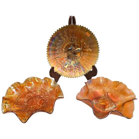 3 Vintage Carnival Glass Bowls