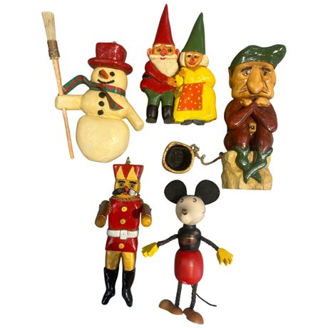 Assorted Vintage Carved Wood Folk Art Figurines