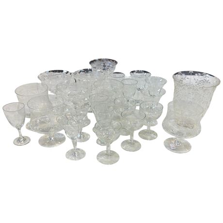 Approx 23 Etched Glass Cups