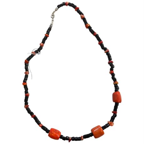 Red & Black Coral Necklace With Sterling Silver Clasp