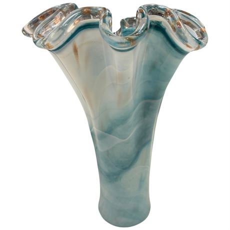 Large Vintage Murano Art Glass Ruffled Vase