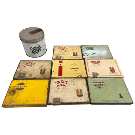 9 Vintage Tobacco Tins, Spud, Sweet Caporal, Capstan