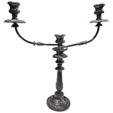 Ornate Silver Plate Tri Candlestick Holder