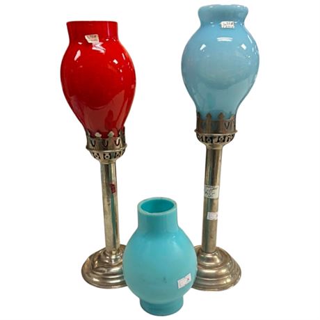 2 Candle Stick Lamps With Colorful Shades