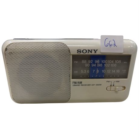 Vintage Sony 2 Band Receiver Pocket Radio, Model Icf-350W