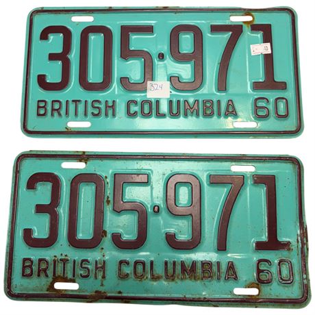 Pair Of 1960 British Columbia License Plates