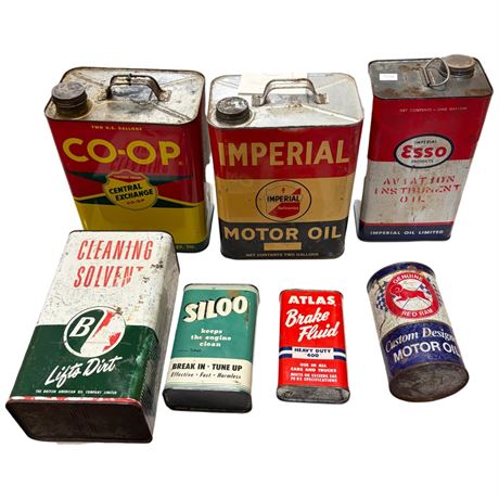 Assorted Vintage Oil Cans, Esso, Siloo, Keystone, Etc..