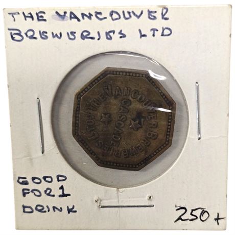 Early Vancouver Breweries Cascade Good For One Drink Token