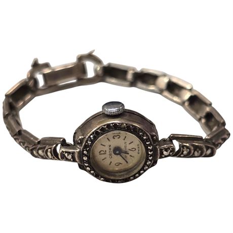 Vintage Crown 17 Jewel .925 Silver Ladies Watch