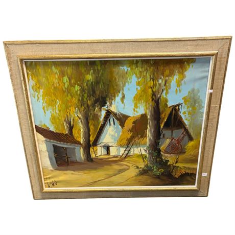 Framed Oil On Canvas Of Farm House Signed By Artist